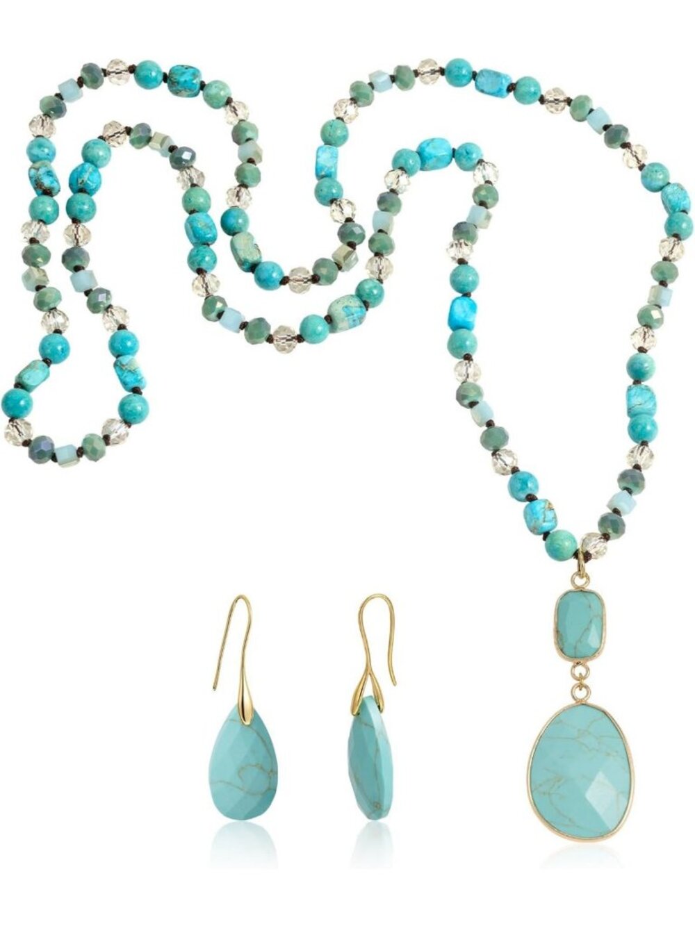 Boho Lapis Lazuli Jewelry Set - Handmade Natural Stone Necklace & Earrings Gift